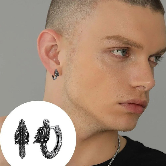 Women  Hypoallergenic Stainless Steel Stud Personalized Dragon Earrings - Picture 7 of 11